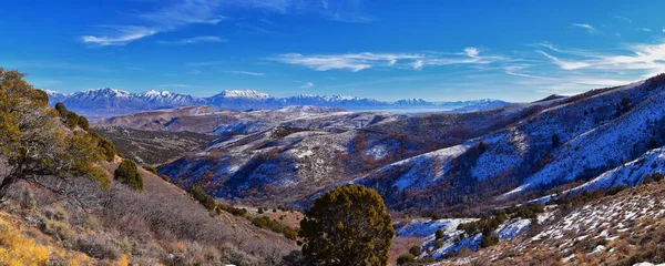 Panorama Paysage Hivernal Oquirrh Wasatch Vue Sur Montagne Depuis Parc — Photo