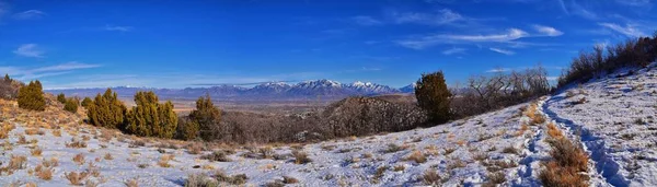 Winter Landschap Panorama Oquirrh Wasatch Uitzicht Bergen Van Yellow Fork — Stockfoto