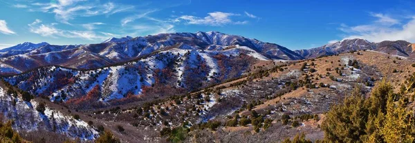 Winter Landscape Panorama Oquirrh Wasatch Mountain Views Yellow Fork Canyon — Stock Photo, Image