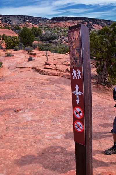 Hiking Trail Signs on Saddleback Tuacahn hiking trail, Padre Canyon,  Cliffs National Conservation Area Wilderness, Snow Canyon State Park St George, Utah, United States. USA.