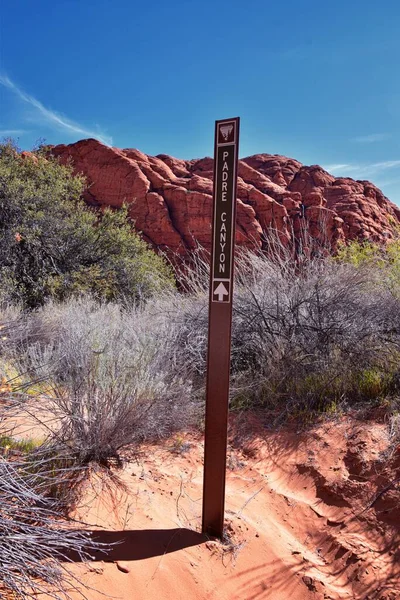 Hiking Trail Signs on Saddleback Tuacahn hiking trail, Padre Canyon,  Cliffs National Conservation Area Wilderness, Snow Canyon State Park St George, Utah, United States. USA.