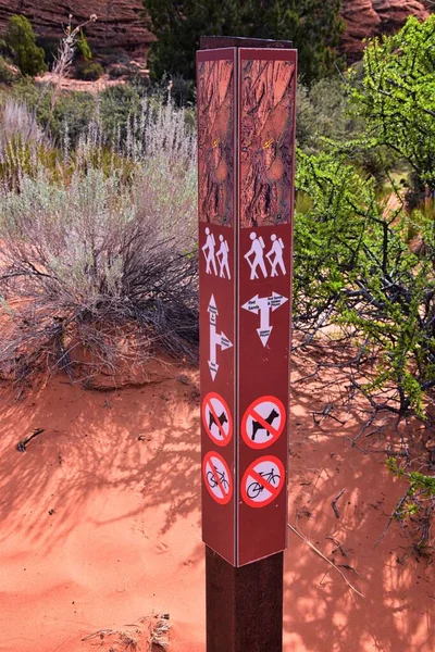 Hiking Trail Signs on Saddleback Tuacahn hiking trail, Padre Canyon,  Cliffs National Conservation Area Wilderness, Snow Canyon State Park St George, Utah, United States. USA.