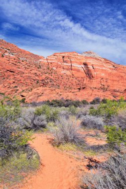 Saddleback Tuacahn çölü yürüyüş yolu manzarası, Padre Canyon, Cliffs Ulusal Koruma Alanı Vahşi Doğa, Kar Kanyonu Eyalet Parkı St George, Utah, ABD. ABD.