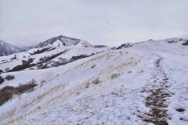 Küçük Black Mountain Peak yürüyüş yolu manzarası Salt Lake City, Bonneville Sahil Yolu üzerinden kar manzarası, Wasatch Front Rocky Dağları, Utah. Birleşik Devletler.