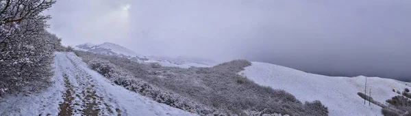 Petit Sentier Randonnée Black Mountain Peak Vue Sur Neige Hiver — Photo