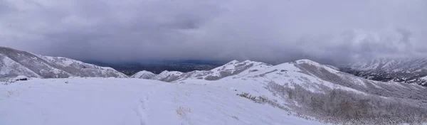 Petit Sentier Randonnée Black Mountain Peak Vue Sur Neige Hiver — Photo