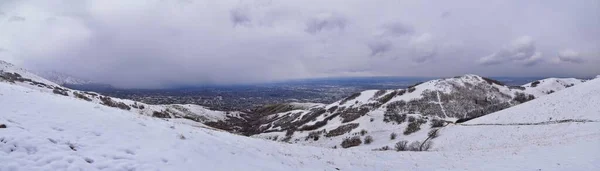 Little Black Mountain Peak Vandringsled Snö Utsikt Vinter Bonneville Shoreline — Stockfoto