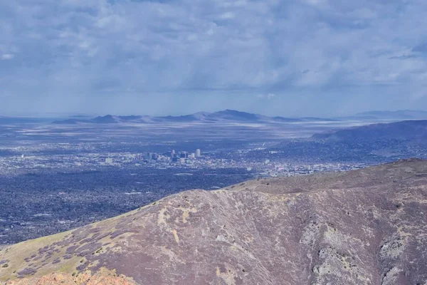 Downtown Salt Lake City Vista Desde Grandeur Peak Sendero Montaña — Foto de Stock