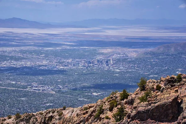 Downtown Salt Lake City View Mount Olympus Trail Mountain Hiking — Stock Photo, Image