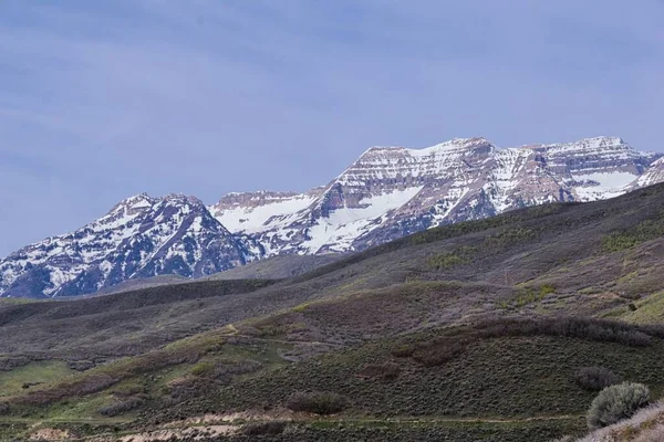 Mount Timpanogos Achteraanzicht Bij Deer Creek Reservoir Panoramisch Uitzicht Vanaf — Stockfoto