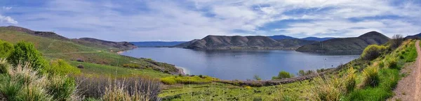 Deer Creek Reservoir Dam Sentier Randonnée Pédestre Point Vue Panoramique — Photo