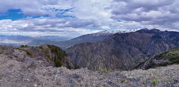 Lone Peak landscape view spring from Mount Mahogany trail, Wasatch Front Rocky Mountains, by Orem and Draper, Utah. United States. USA