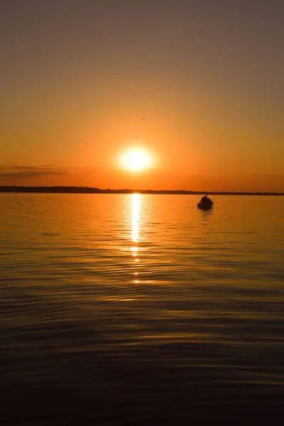 Schöner Und Sonniger Sonnenuntergang See — Stockfoto