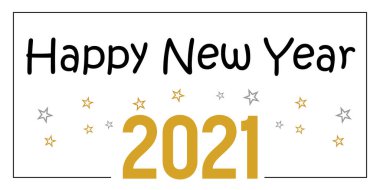 2021 altın Noel yıldızlı el yazması mektuplar Mutlu yıllar yeni yıl kart tasarımı. Vektör illüstrasyonu EPS
