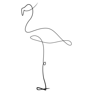 Çizgiyle çizilmiş bir flamingo çizimi. Baskı için çizilmiş bir kuş çizimi. 