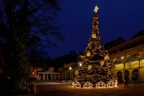 Marianske Lazne - Noel ağacı ve spa sütunları