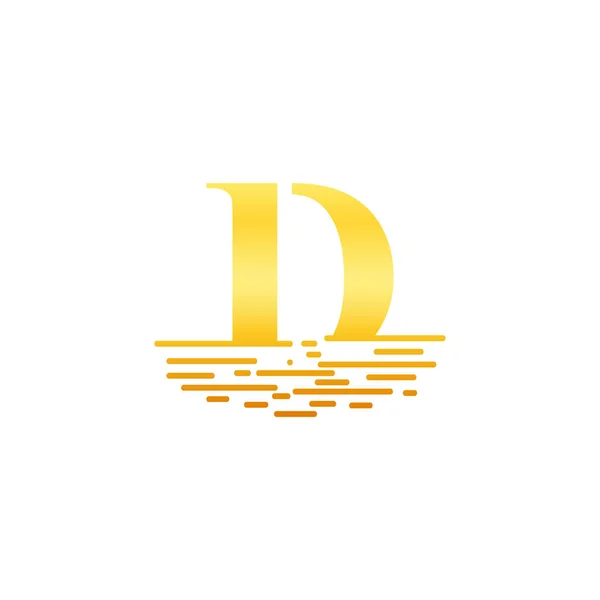 ゴールデン初期文字Dロゴベクトルテンプレート 日没や日の出のビーチや海辺のロゴデザインベクトルと黄金の色の文字D — ストックベクタ