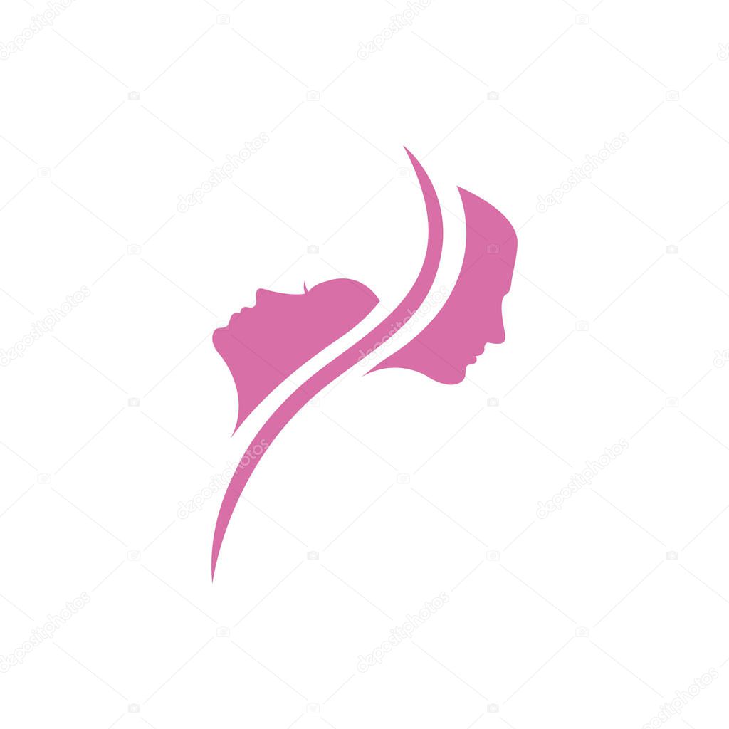 Unisex men and women beauty logo design template. People couple logo, woman and man face silhouette beauty logo desig