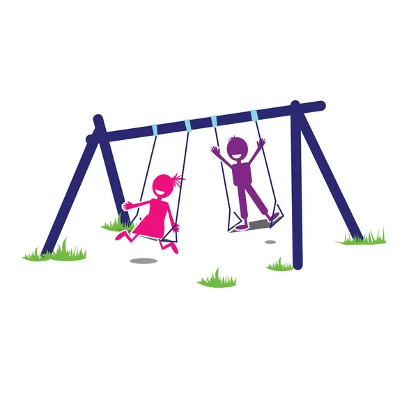 Happy Kids Playing Swing Playground Education Collection Vector Illustration Eps — Stock Vector