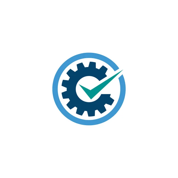 Gear Cog Wheel Check Mark Logo Vector Image Checkmark Gear — Vetor de Stock