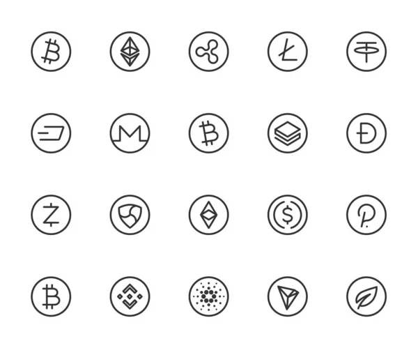 Vector Set Crypto Currency Line Icons Contains Icons Bitcoin Ethereum — Stock Vector