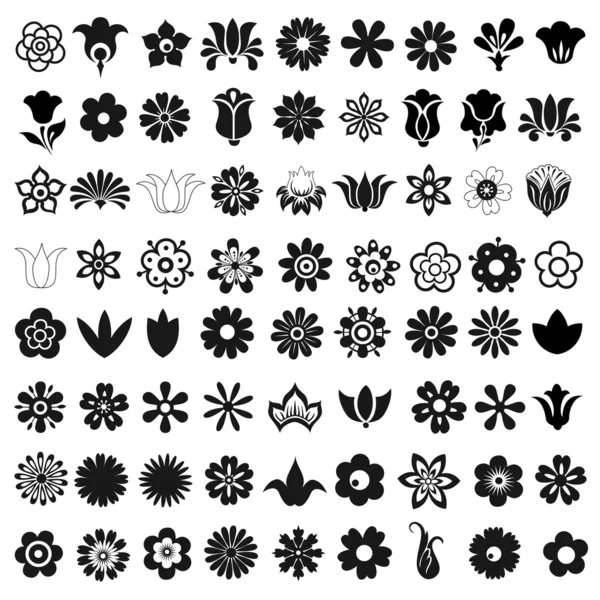Conjunto de 72 flores de ícones vetoriais Ilustrações De Stock Royalty-Free