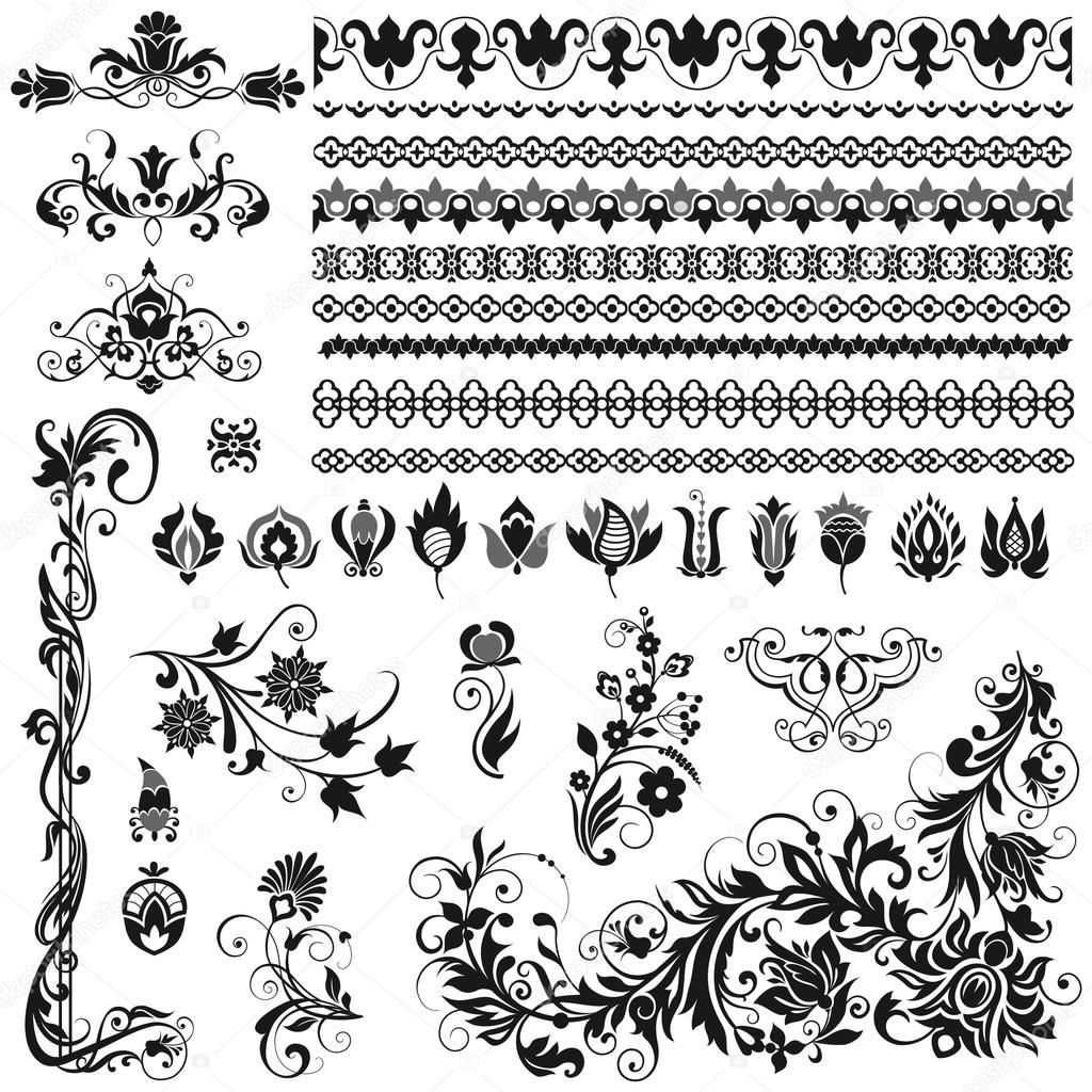 Calligraphic ornaments, borders, vignettes