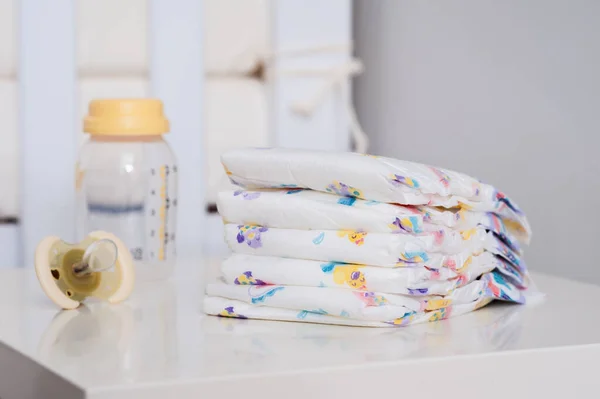 Fraldas Descartáveis Para Bebês Conceito Higiene Para Recém Nascidos Bebês — Fotografia de Stock