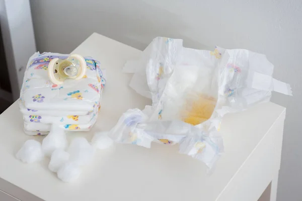 Fraldas Descartáveis Para Bebês Conceito Higiene Para Recém Nascidos Bebês — Fotografia de Stock