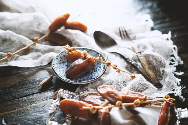 Closeup Sweet Dried Date Palm Fruits Kurma Ramadan Ramazan Food — Stock Photo, Image