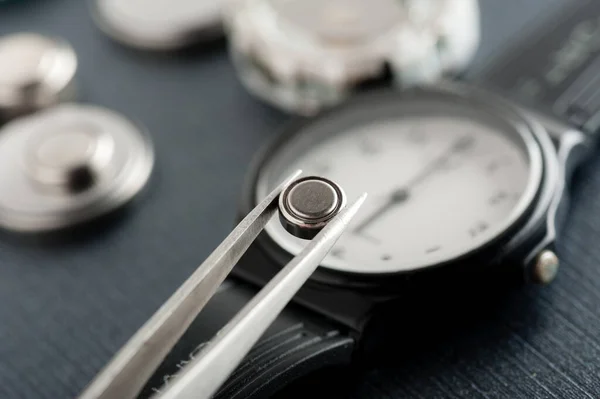 Close Knoopcel Batterij Horloge Batterij Muntcel Gebruikt Voor Het Voeden — Stockfoto
