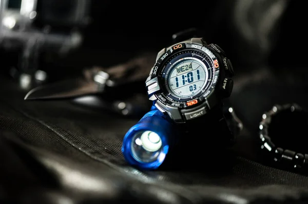 Relógio Digital Preto Para Atividades Livre Com Cronômetro Temporizador Contagem — Fotografia de Stock