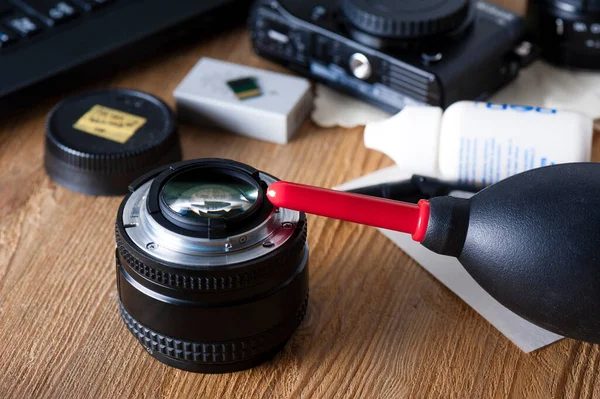 Cuidado Cámara Lente Kits Limpieza Cámara Engranajes Cámara Escritorio Del —  Fotos de Stock