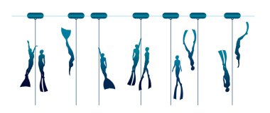 Set of free divers. Silhouette of couple freedivers.  clipart