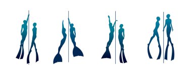 Set with silhouette of free divers clipart