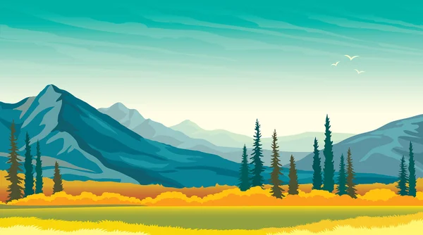 Podzimní krajina - hory a louky. Panorama. — Stockový vektor