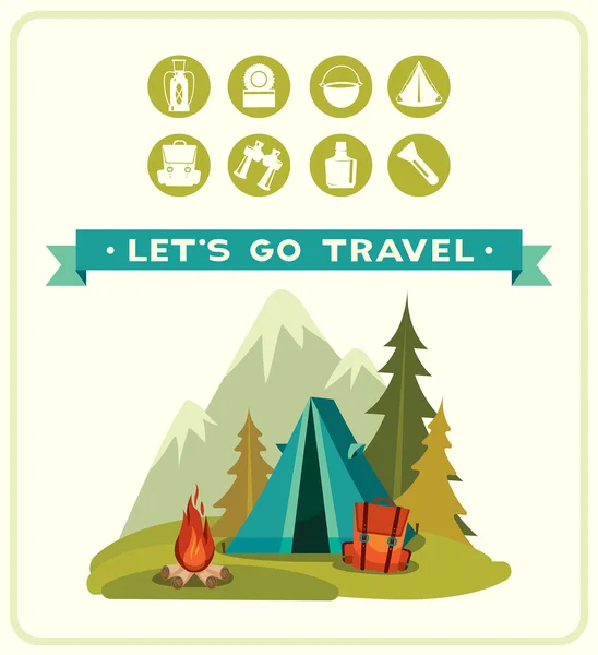 Sommar camping. Travel ikoner. — Stock vektor
