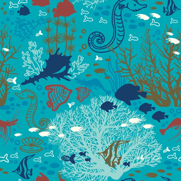 Seamless pattern with corals and fish. — Stock Vector