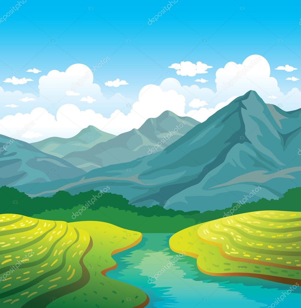 Summer Landscape With Mountains And River Stock Vector Image By C Natuska