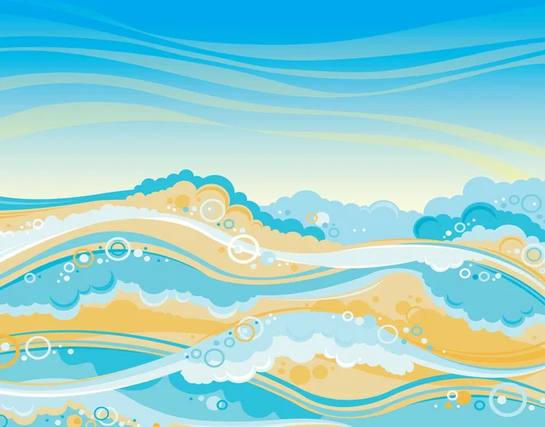 Mer avec vagues. Vecteur de paysage marin . — Image vectorielle