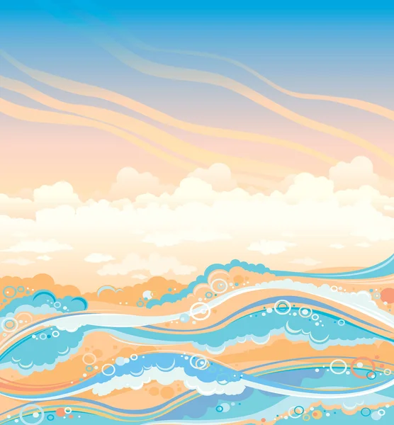 Meereslandschaft Illustration - Wellen und Himmel. — Stockvektor