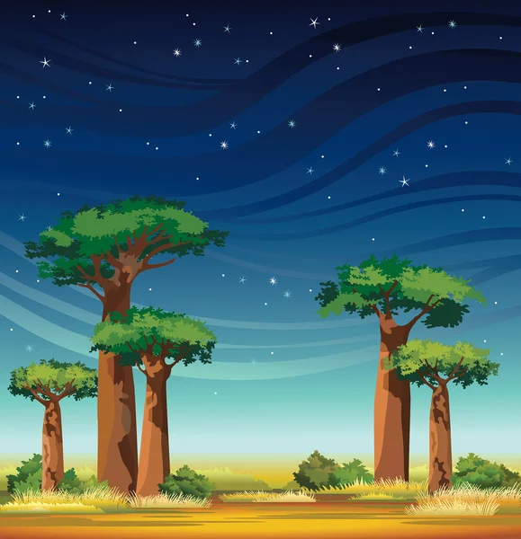 Paisaje africano con baobabs . — Archivo Imágenes Vectoriales