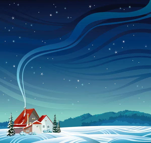 Winterlandschaft mit Haus. — Stockvektor