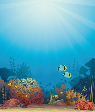 Balık ve mercan resifi. Sualtı vektör.