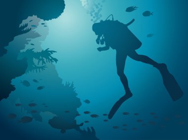 Scuba dalgıcı ve mercan resifi. 
