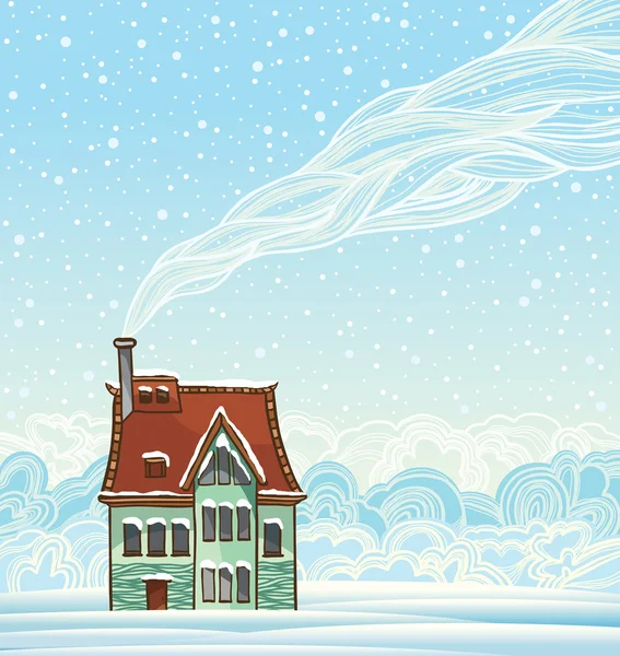 Σπίτι του χειμώνα και καπνός. — Διανυσματικό Αρχείο