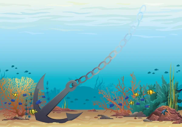 Ancre et récif corallien. Vecteur sous-marin . — Image vectorielle