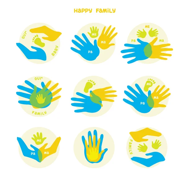 Ensemble d'icônes avec les mains. Famille . — Image vectorielle