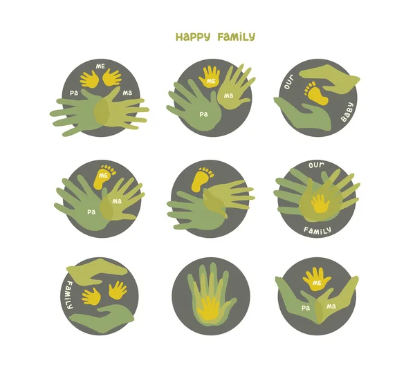 Ensemble d'icônes avec les mains. Famille . — Image vectorielle