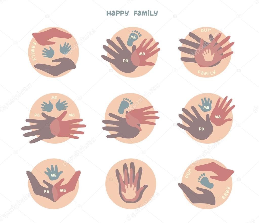 Set of icons with hands. Family.